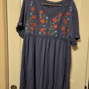 Floral Embroidered Dress - Blue and Red